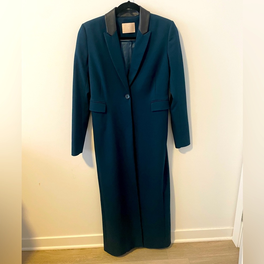 Dark turquoise long blazer coat